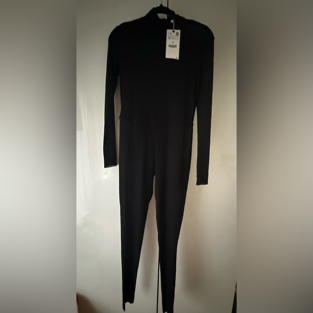 NWT Zara Sleek Black Long Sleeve layering Jumpsuit medium